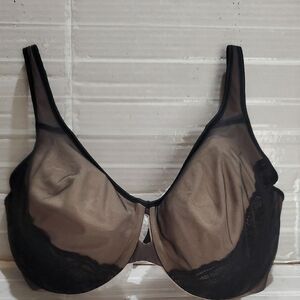 Lilyette Black Sheer Mesh Underwire Bra with Lace Size 38DD